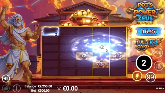 Pots of Power: Zeus - ekran gry w trybie bonusowym